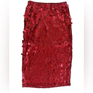 NWT Bar III Trendy Glam Scarlet Paillette Sequin Side-Slit Midi Skirt Size S